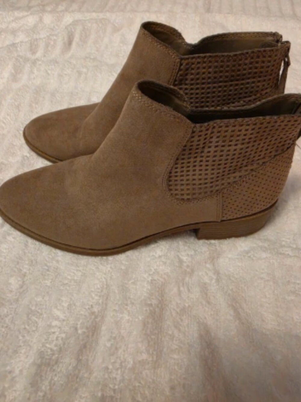 Perforated Ankle Boots / Booties with Back Zipper - Size US 8